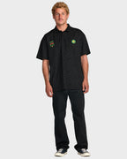 Mens Black Star Surf Short Sleeve Polo