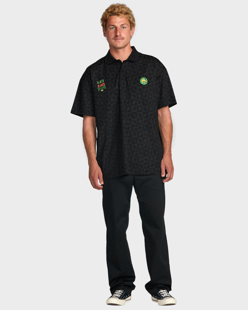 Mens Black Star Surf Short Sleeve Polo