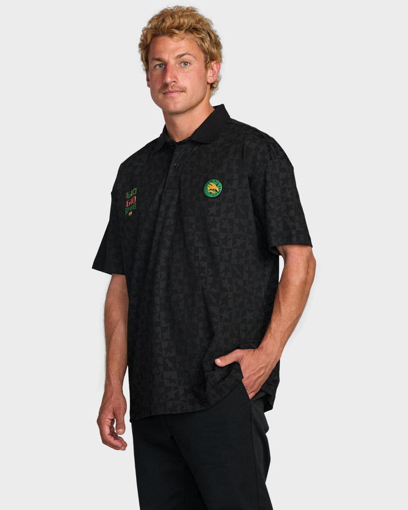 Mens Black Star Surf Short Sleeve Polo
