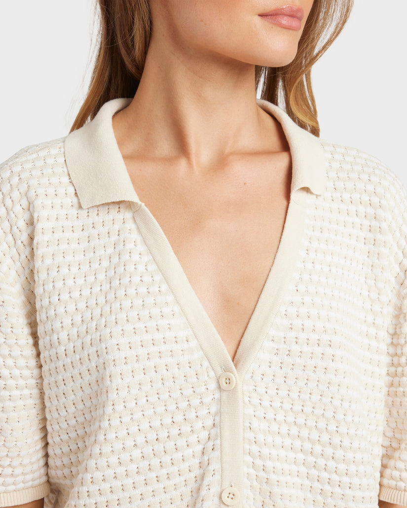 Womens Sun Bubble Button Down Knit Shirt