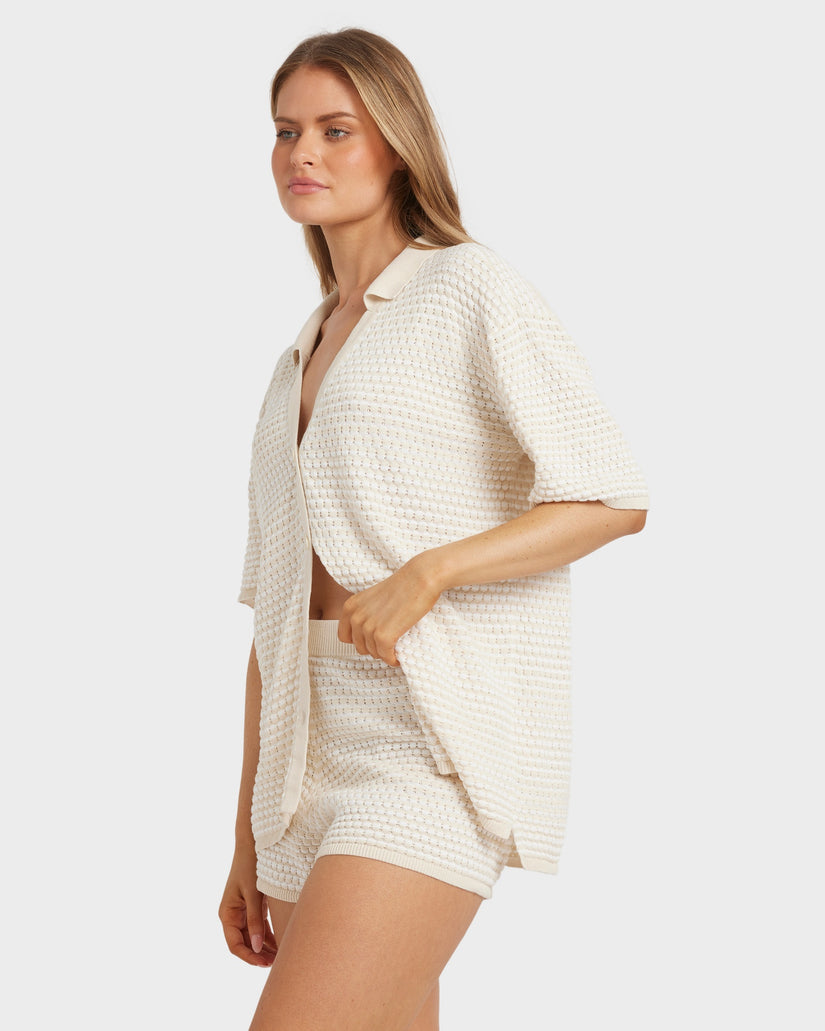 Womens Sun Bubble Button Down Knit Shirt