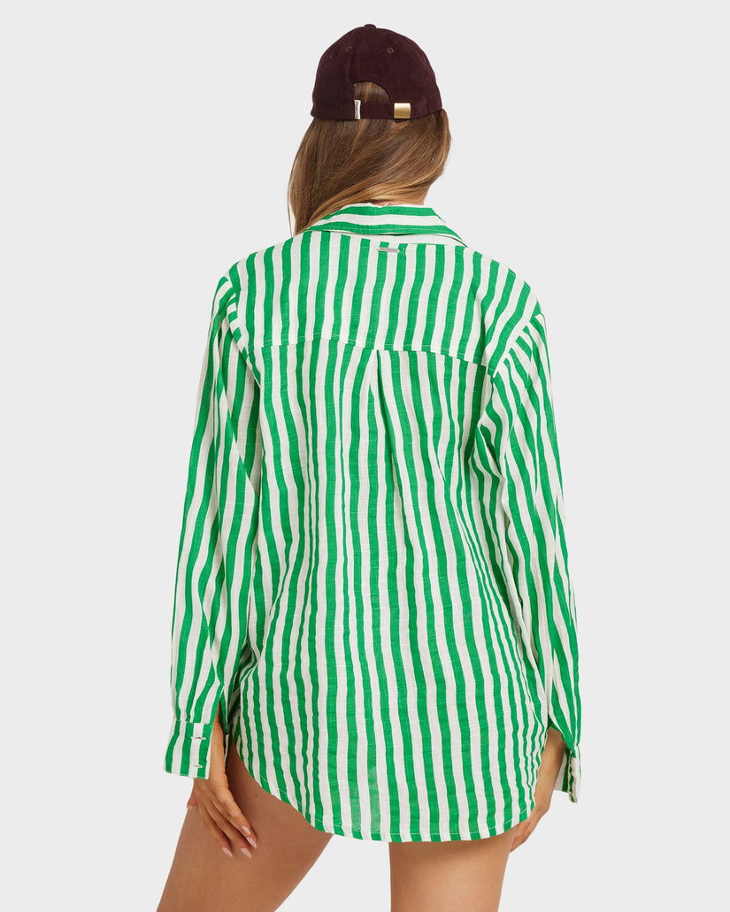 Womens Kelly Stripe Button Down Long Sleeve Shirt