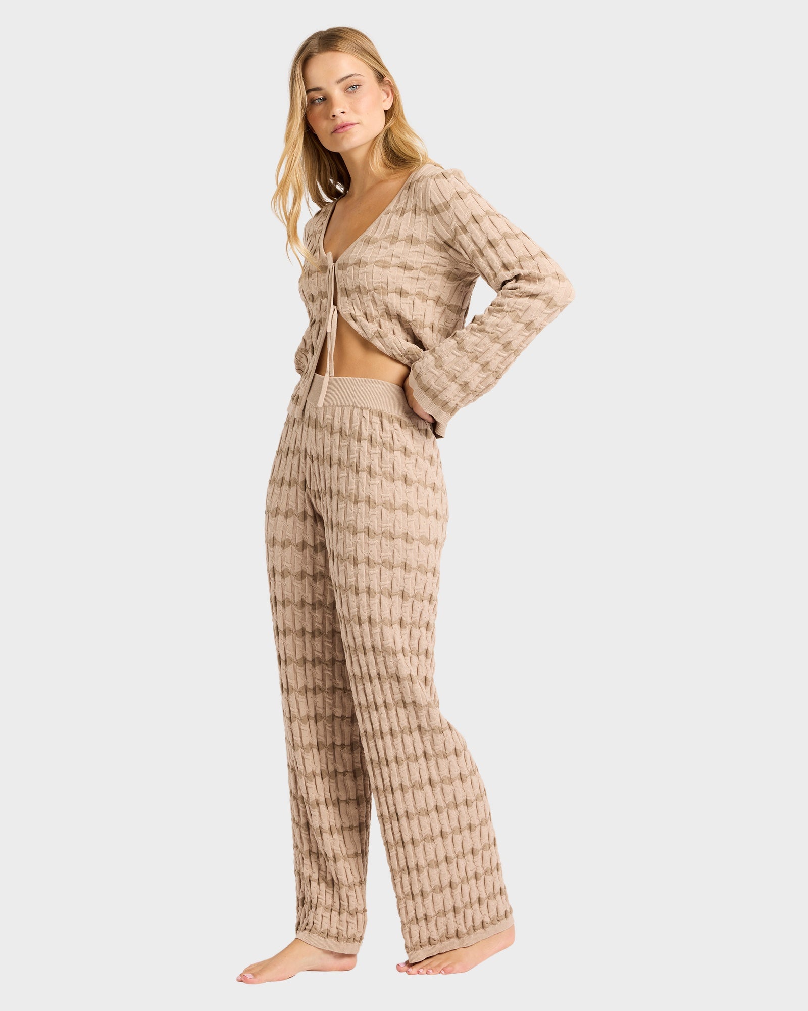 Womens Bubble Tides Elastic Waist Knitted Pants