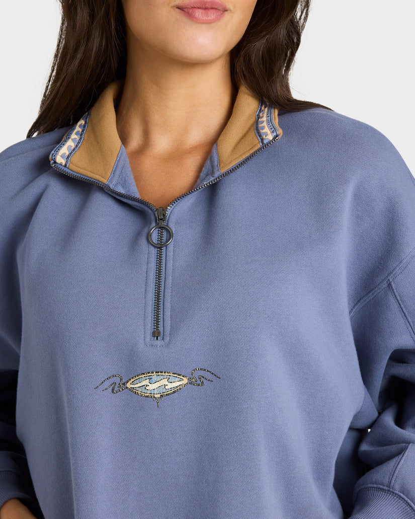 Womens Wave Break Half Zip Fleece Hoodie
