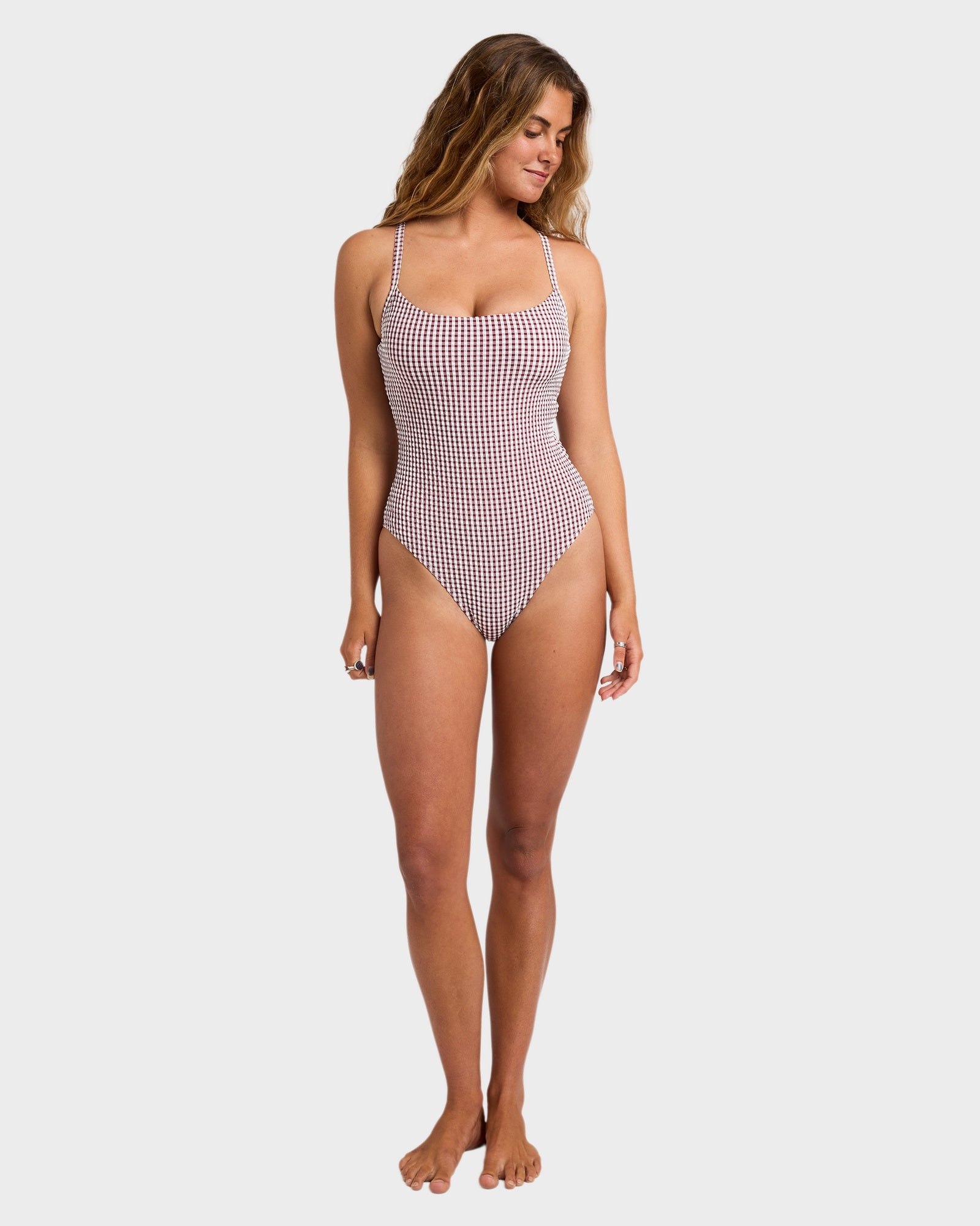 Womens Mini Wave Check One Piece Swimsuit