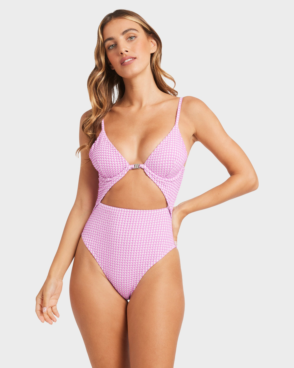 Womens Mini Wave Check One Piece Swimsuit