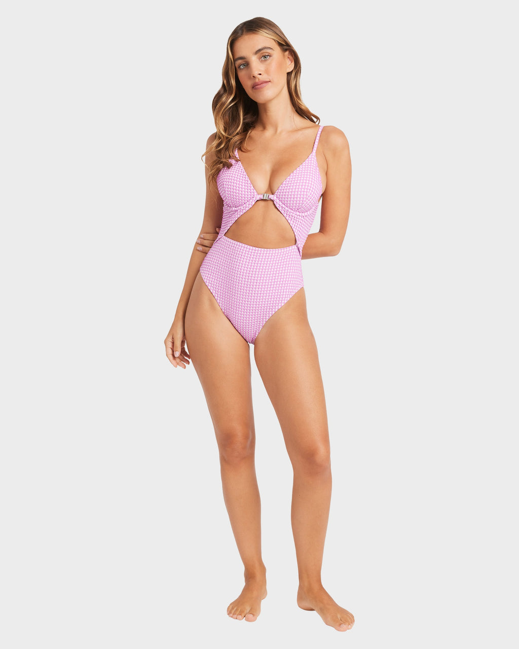 Womens Mini Wave Check One Piece Swimsuit