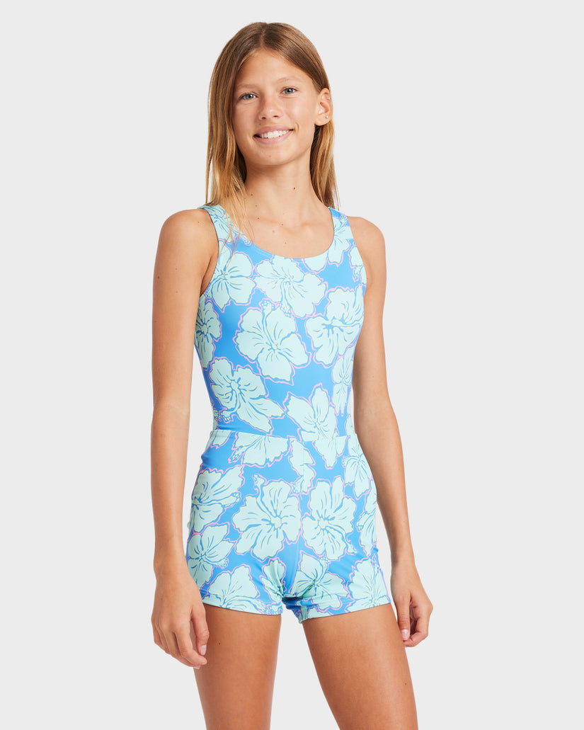 Girls 8-16 Happy Hibiscus Tank Surf Suit