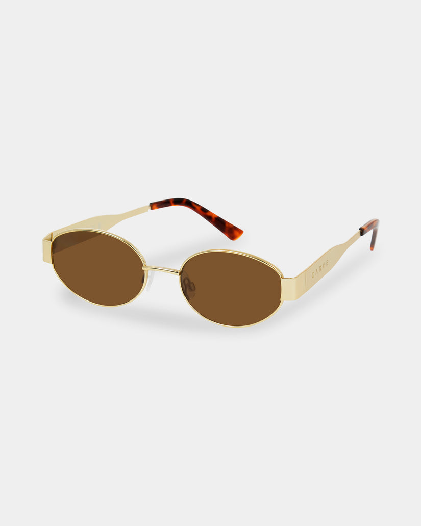 Womens Polly Gold Brown Round Sunglasses