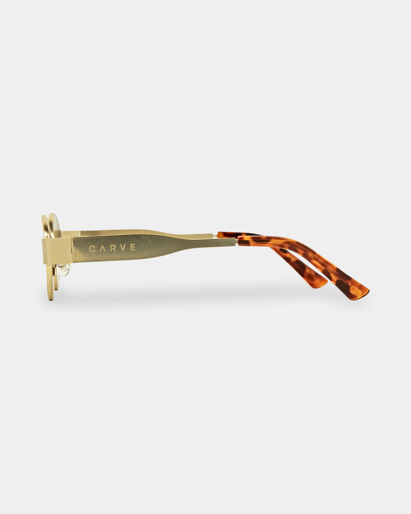 Womens Polly Gold Brown Round Sunglasses