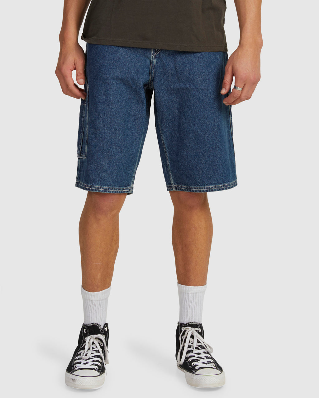 Mens Labored Denim Utility Denim Short