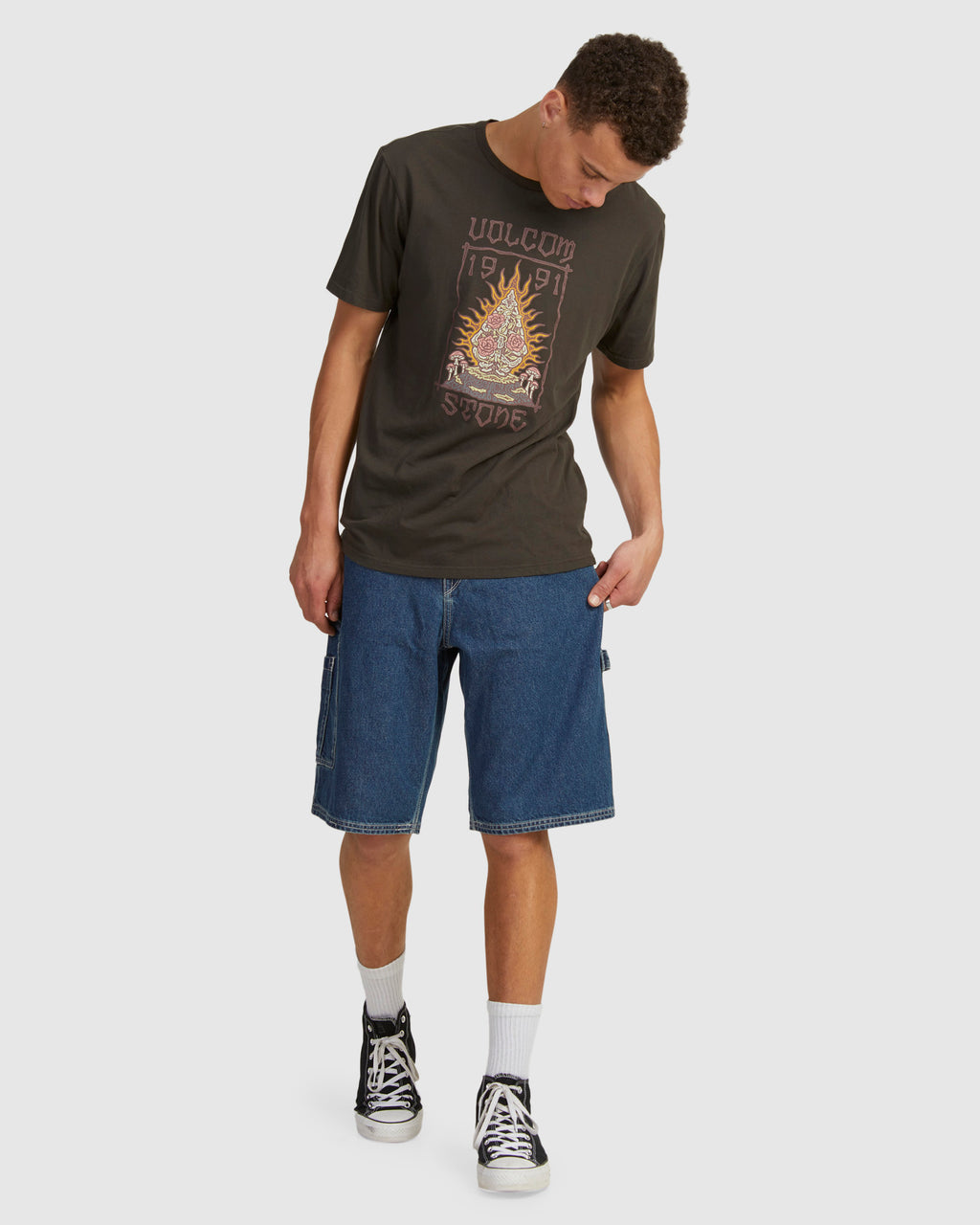 Mens Labored Denim Utility Denim Short