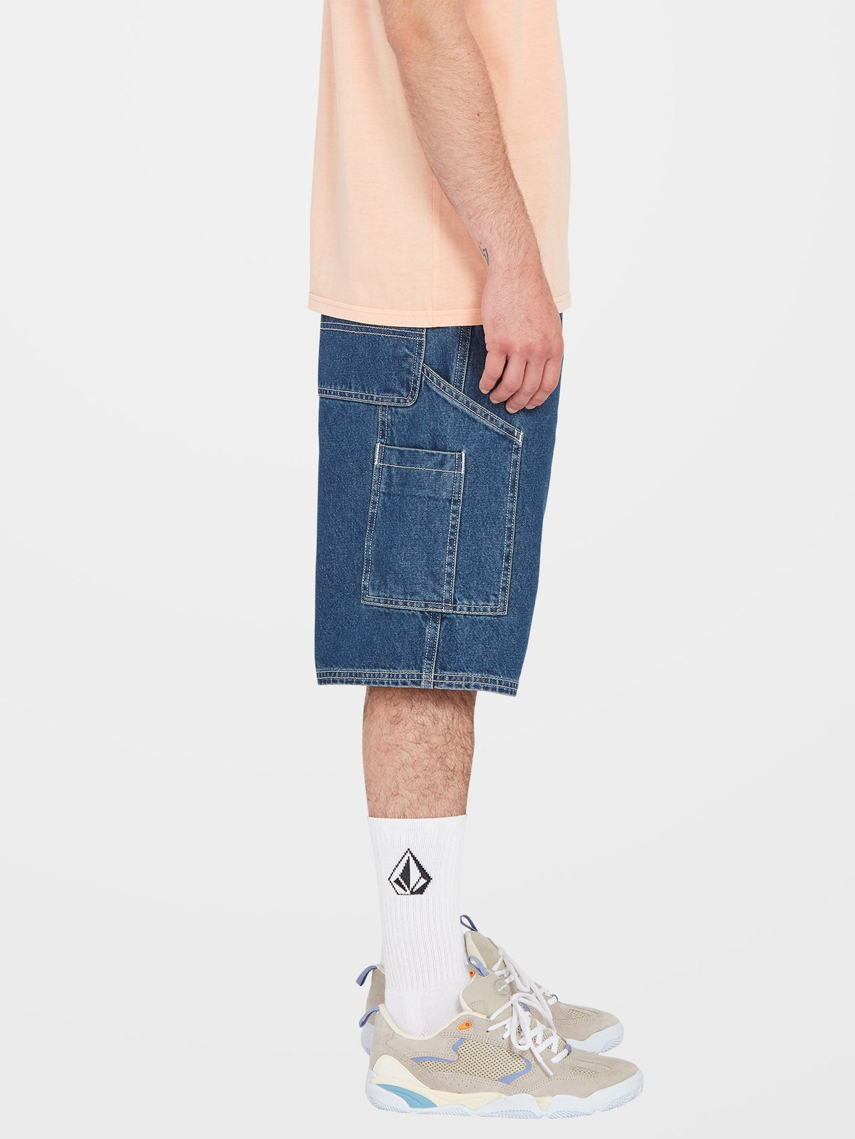 Mens Labored Denim Utility Denim Short