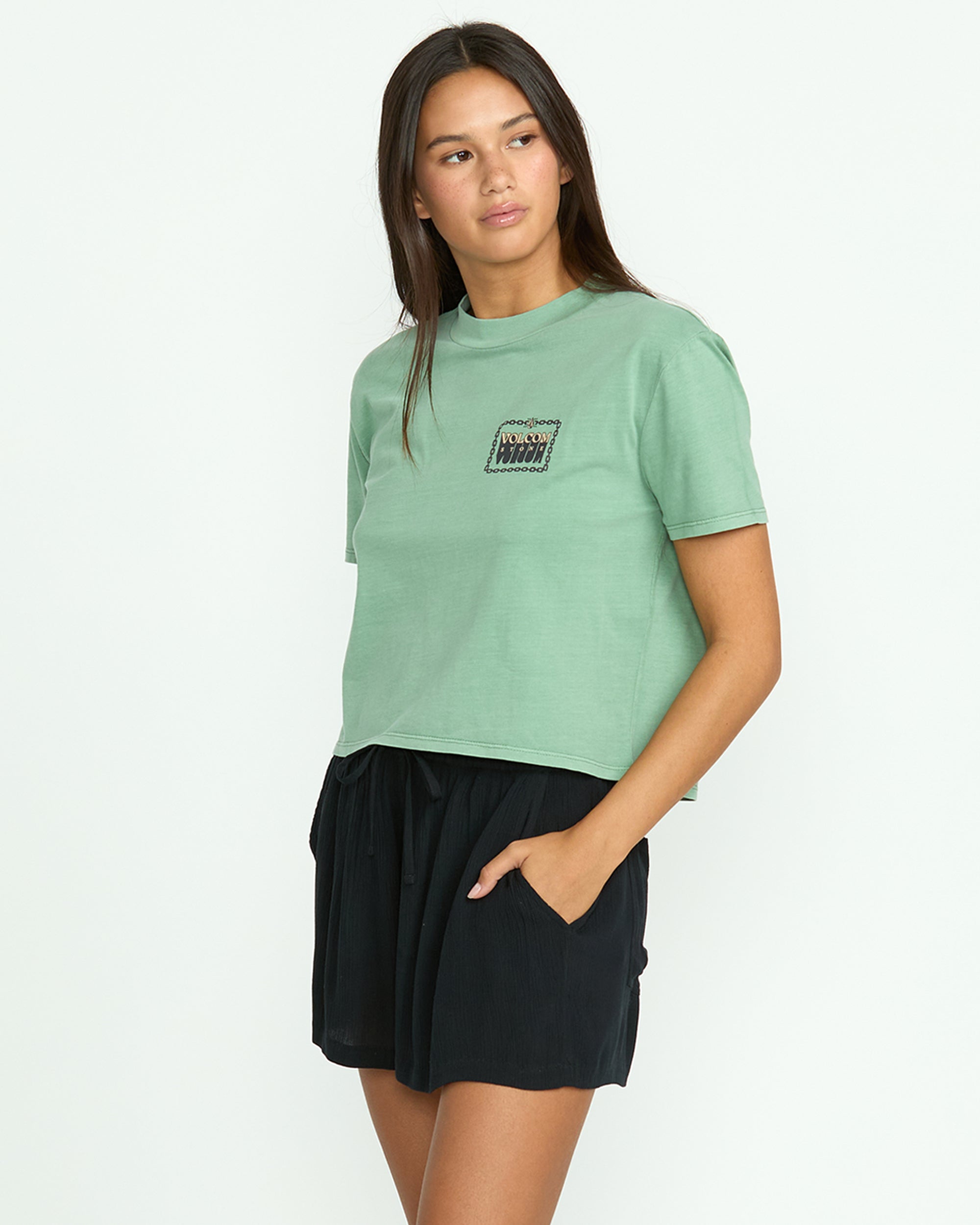 Womens Stone Shine Elastic Waist Shorts