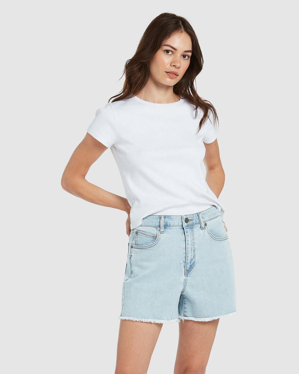 Womens Step High Rise Denim Shorts