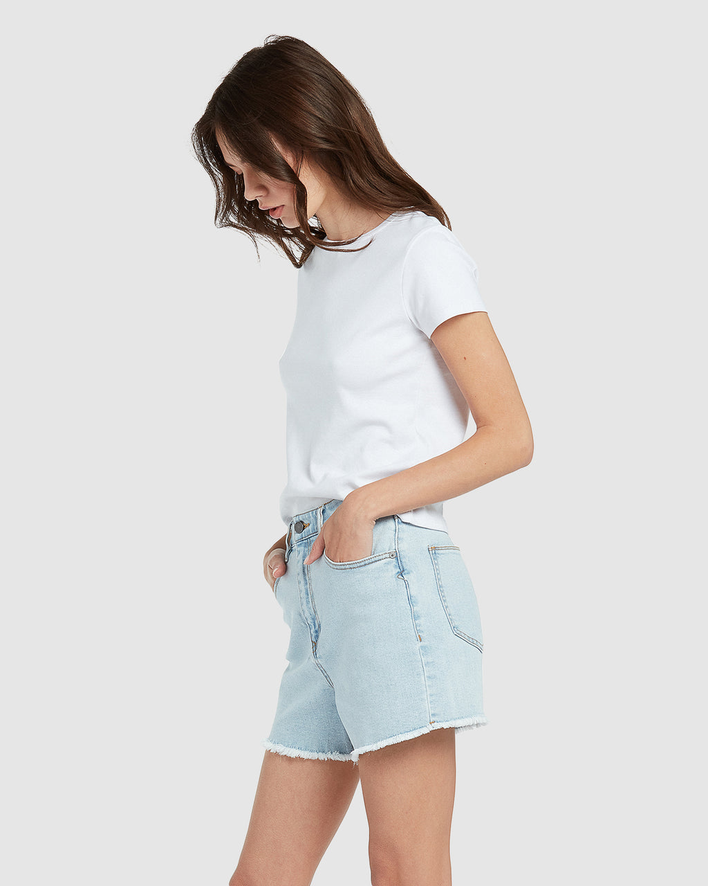 Womens Step High Rise Denim Shorts