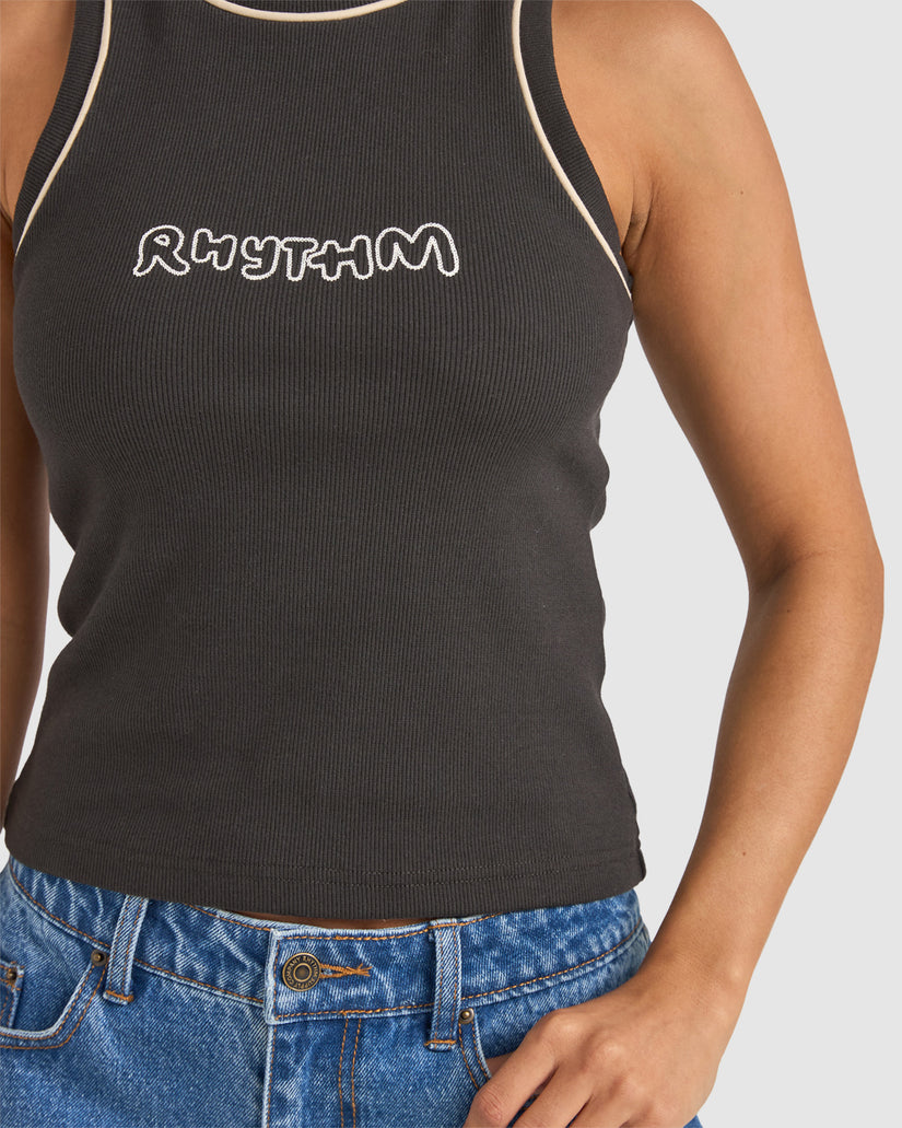 WOMENS EMBROIDERED RHYTHM RIB TANK TOP