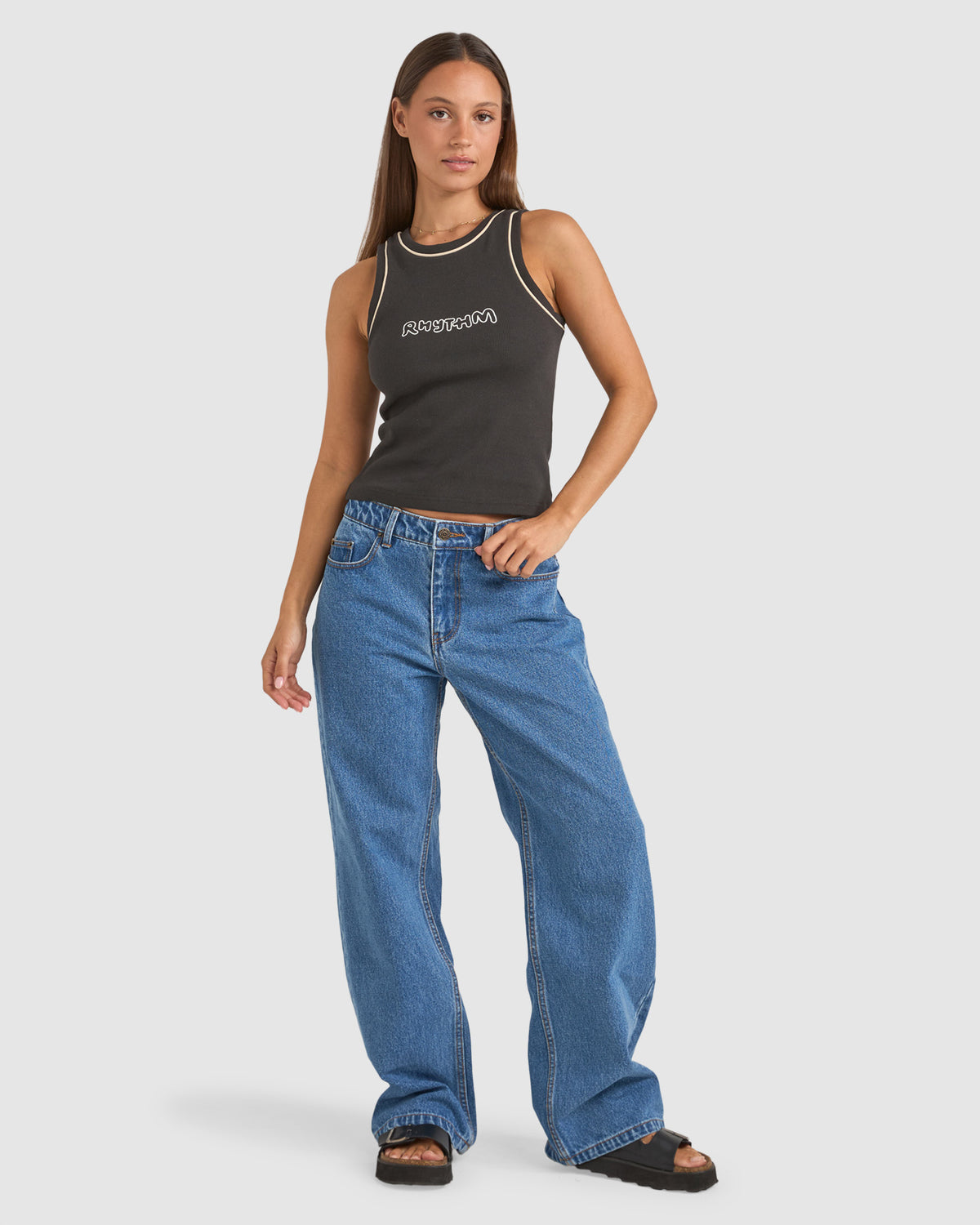 WOMENS EMBROIDERED RHYTHM RIB TANK TOP