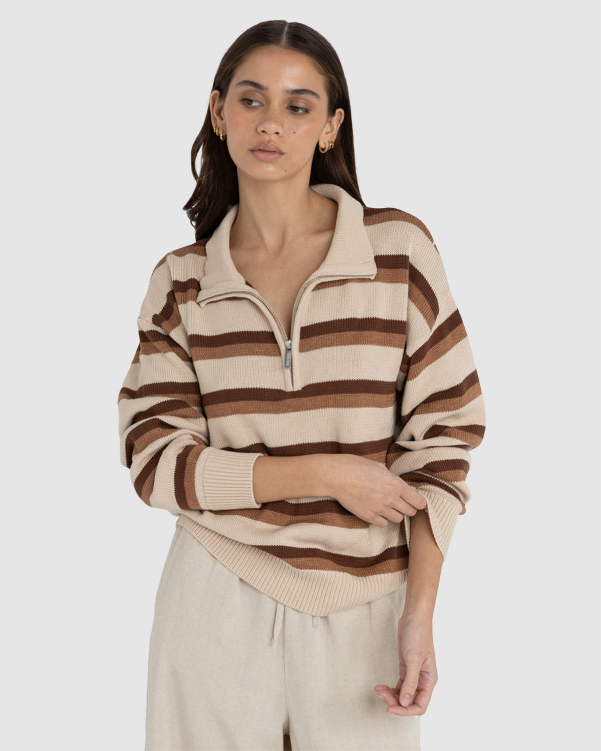 WOMENS QUARTER ZIP ISLA STRIPED JUMPER