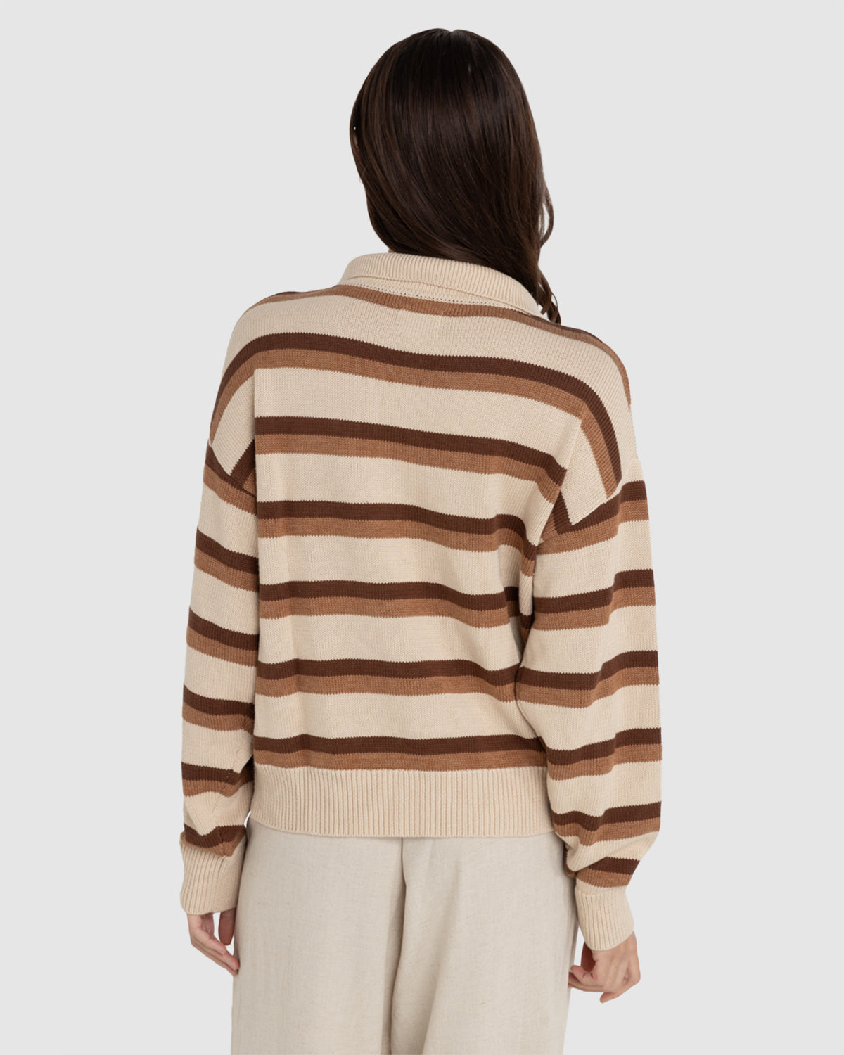 WOMENS QUARTER ZIP ISLA STRIPED JUMPER