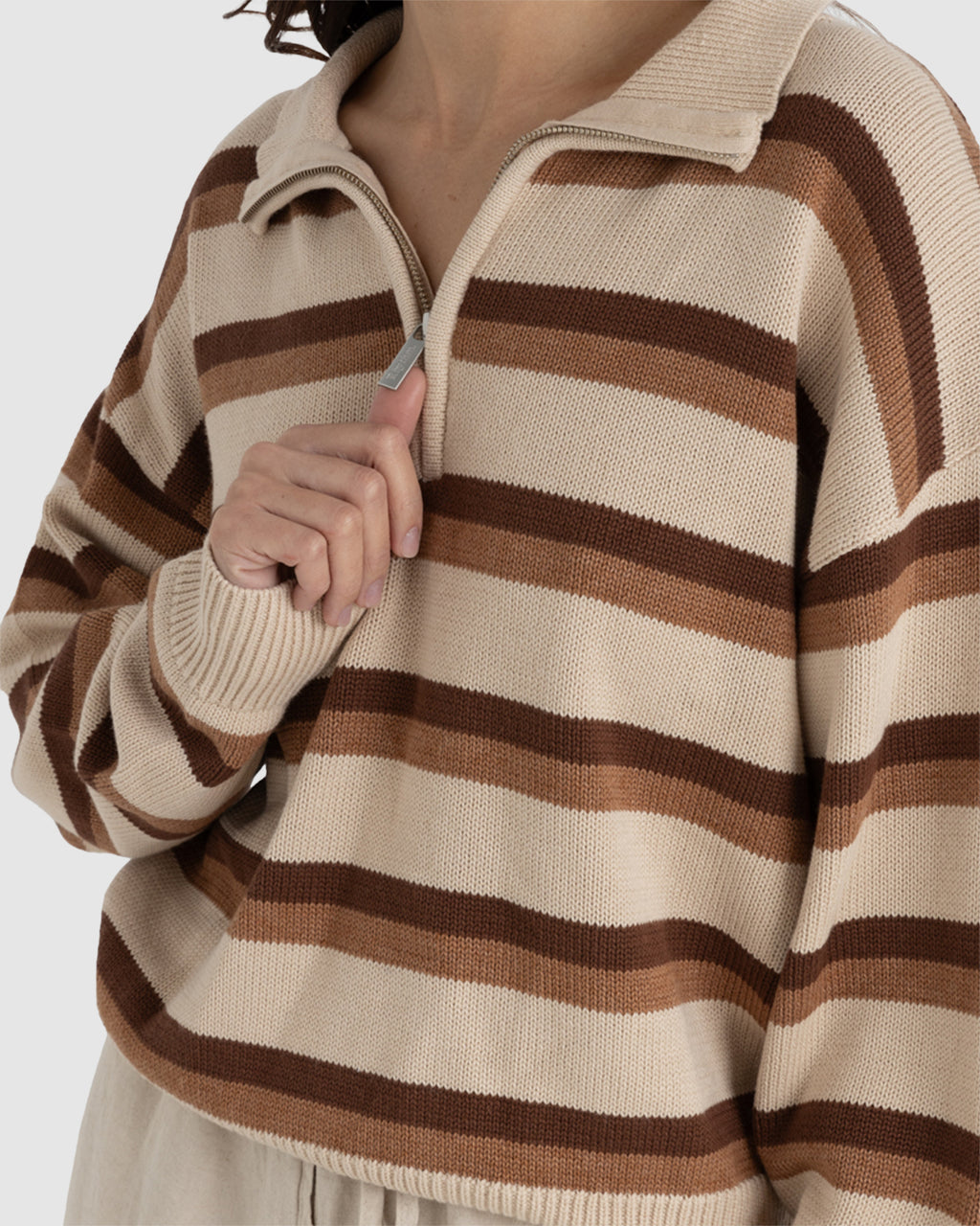 WOMENS QUARTER ZIP ISLA STRIPED JUMPER