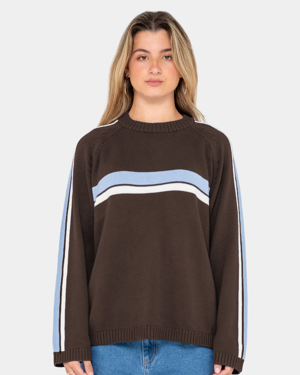 Womens White Lines Crew Neck