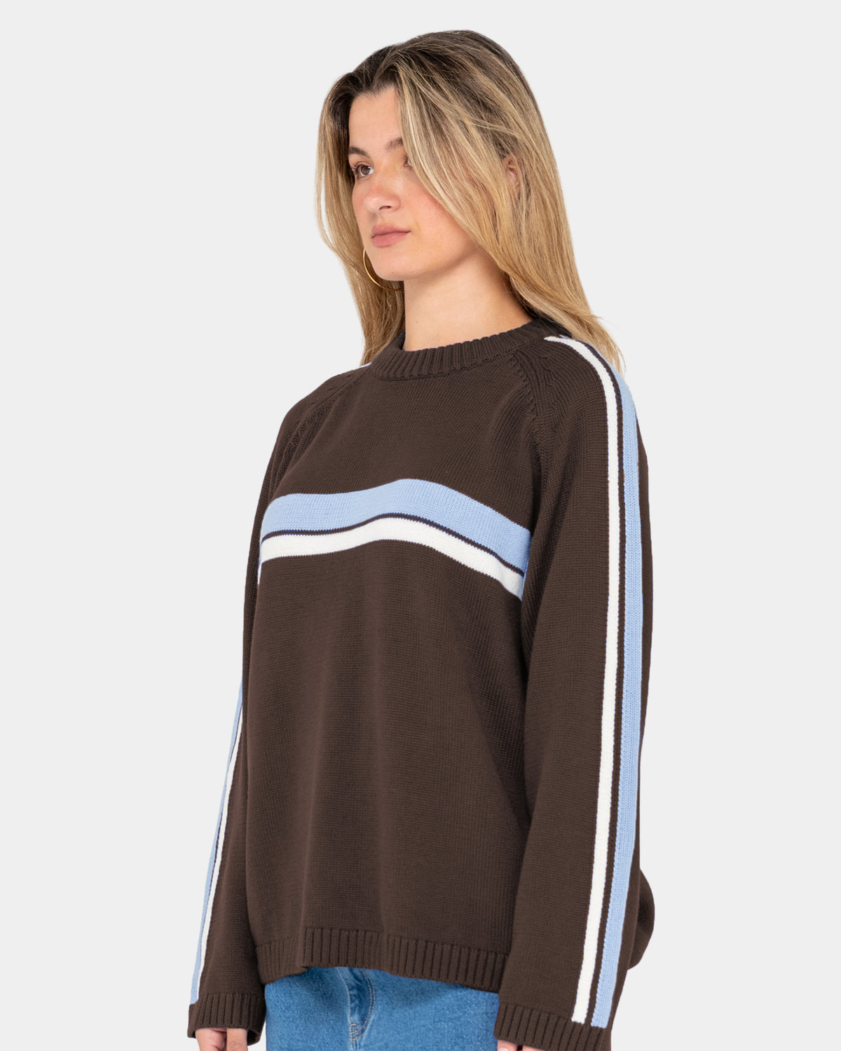 Womens White Lines Crew Neck
