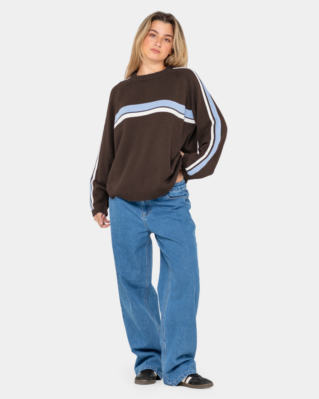 Womens White Lines Crew Neck