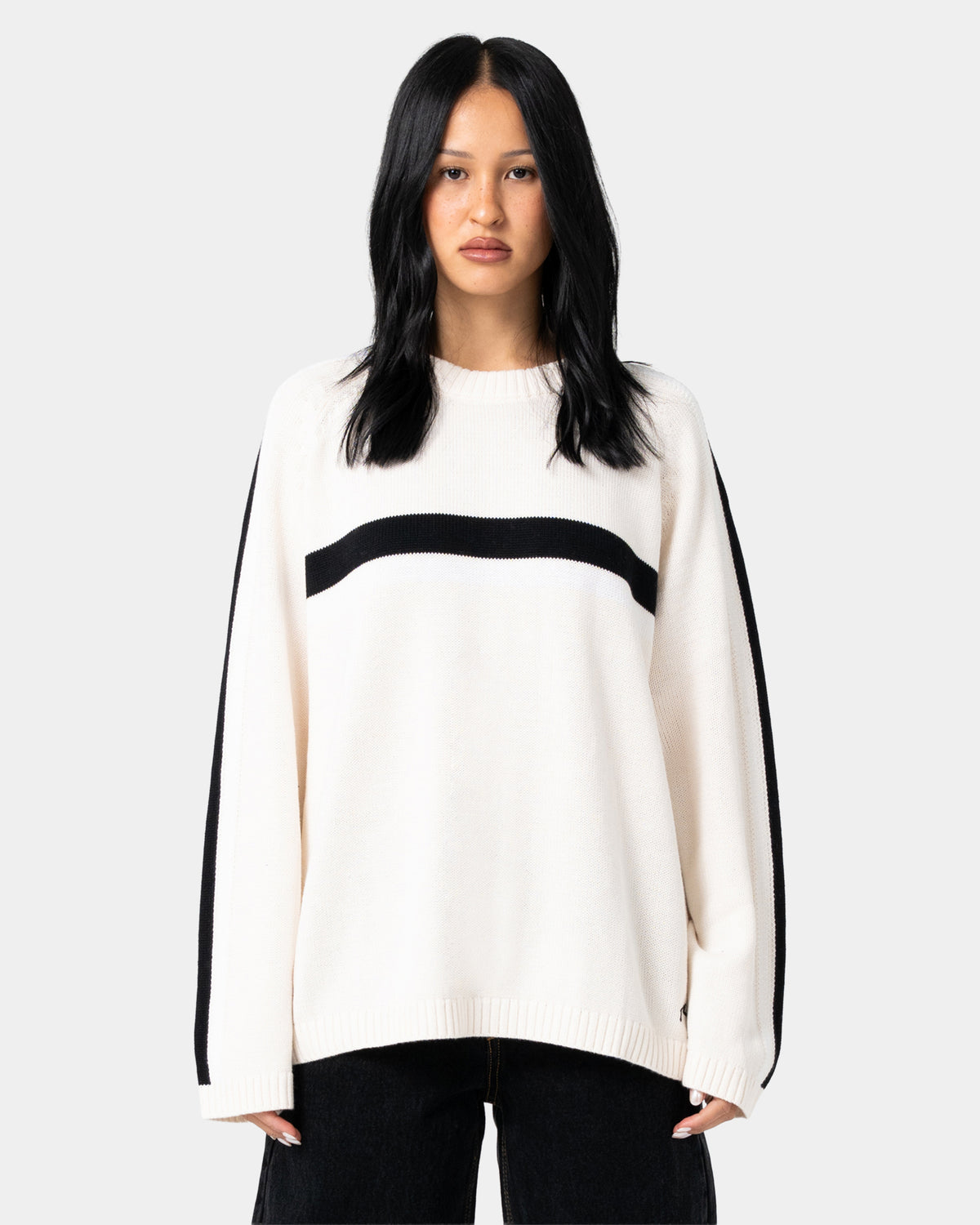 Womens White Lines Crew Neck