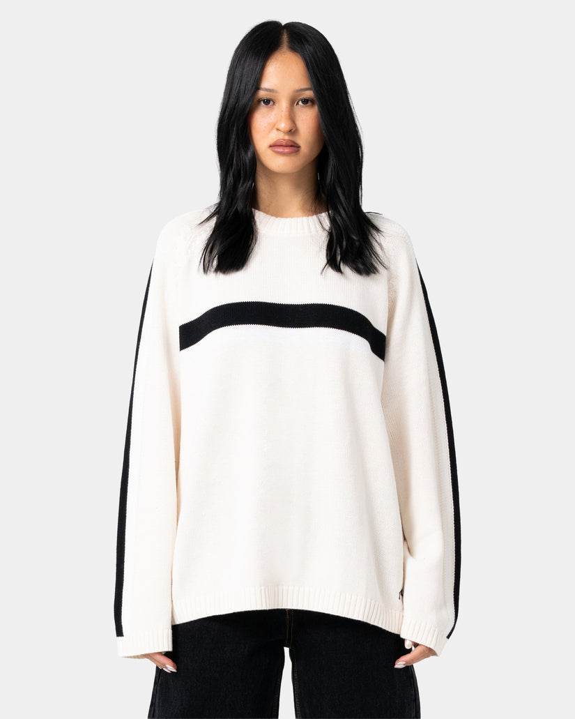Womens White Lines Crew Neck