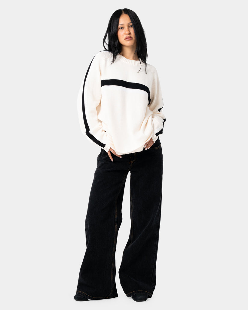 Womens White Lines Crew Neck