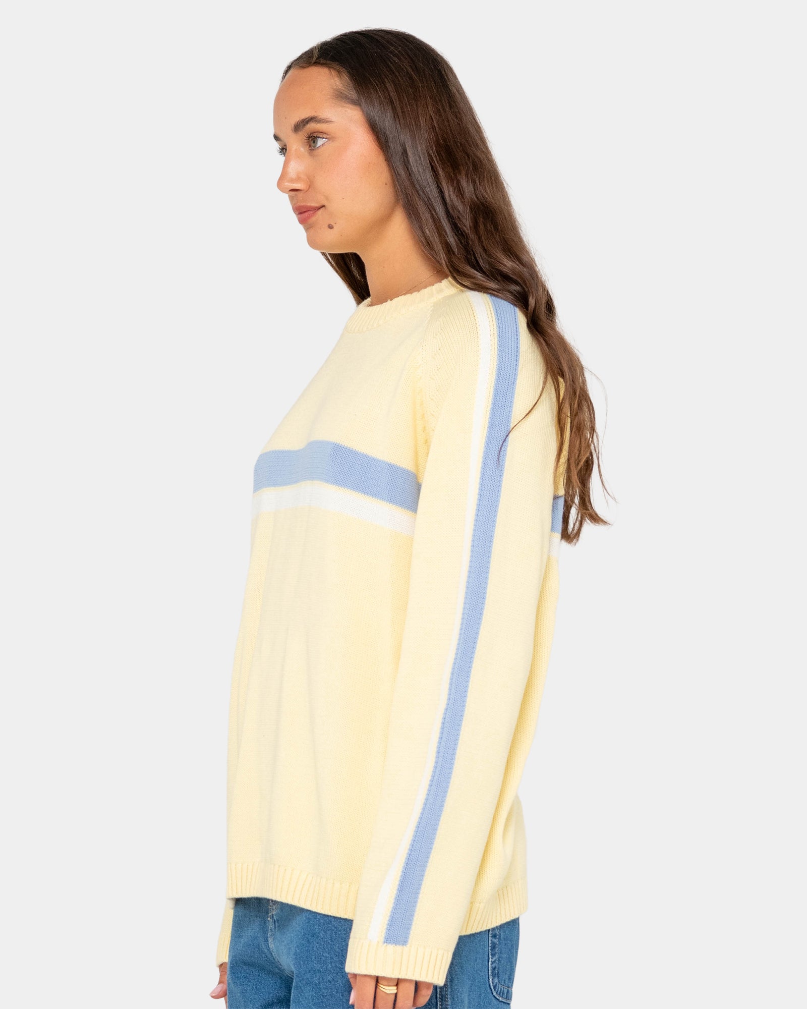 Womens White Lines Crew Neck