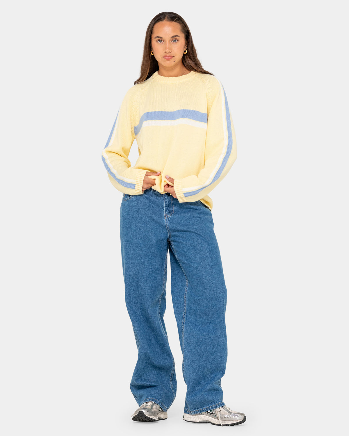 Womens White Lines Crew Neck