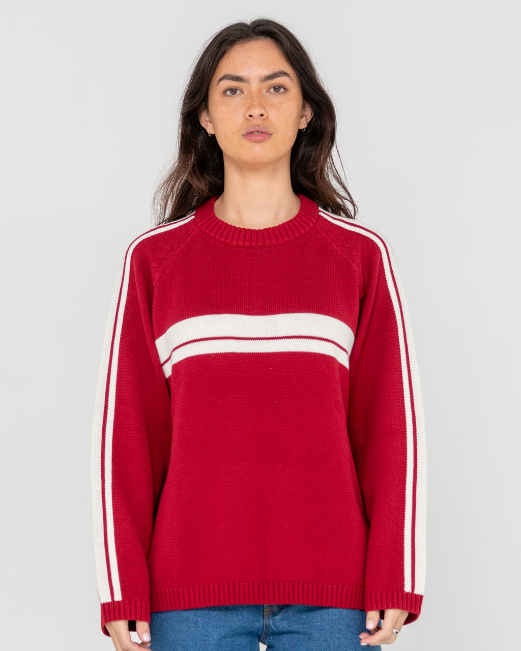 Womens White Lines Crew Neck