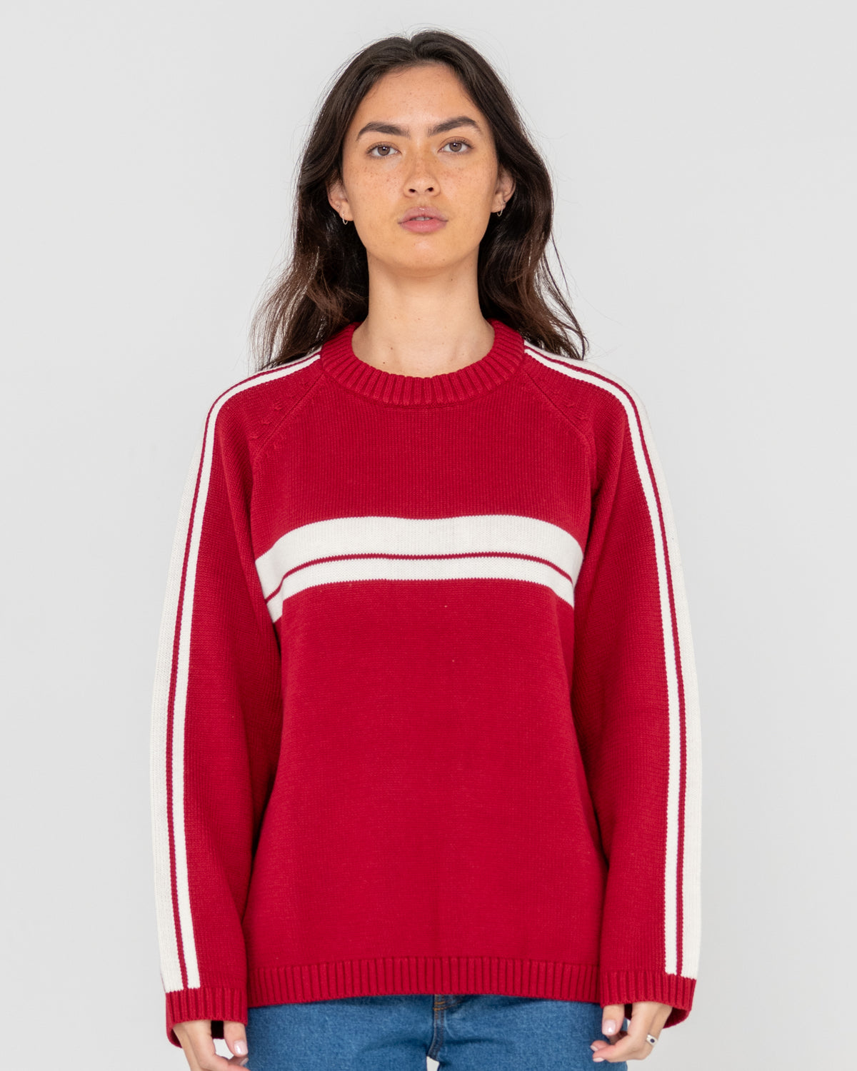 Womens White Lines Crew Neck