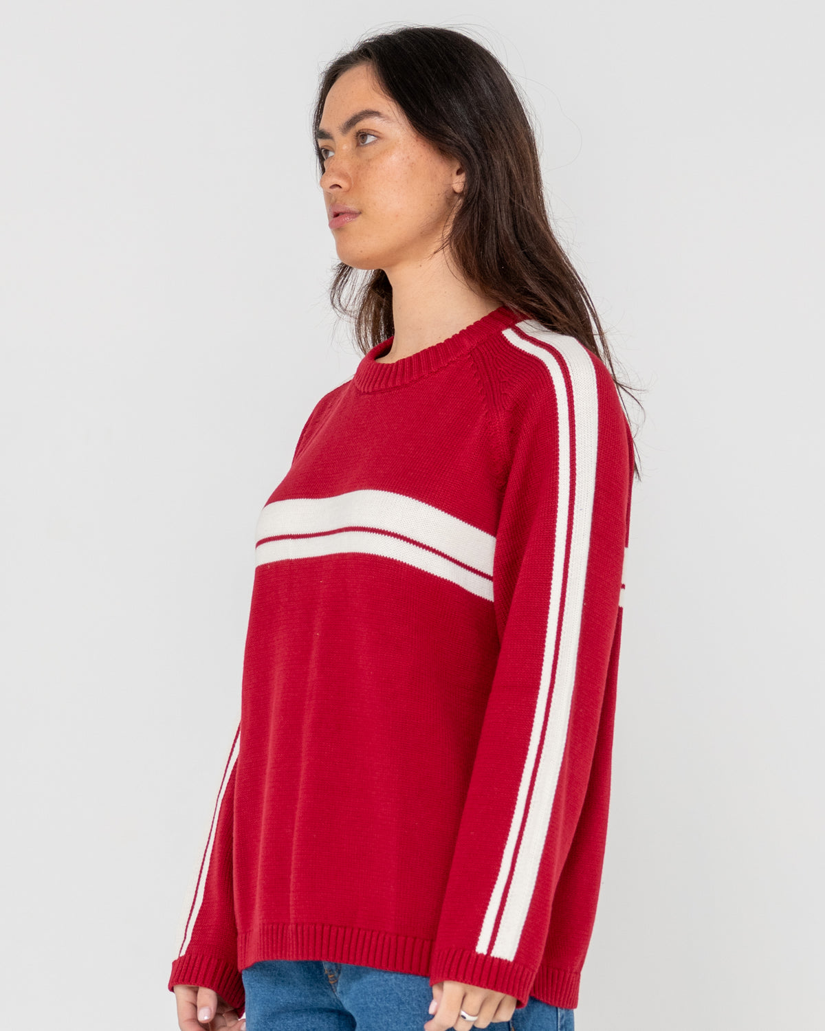 Womens White Lines Crew Neck