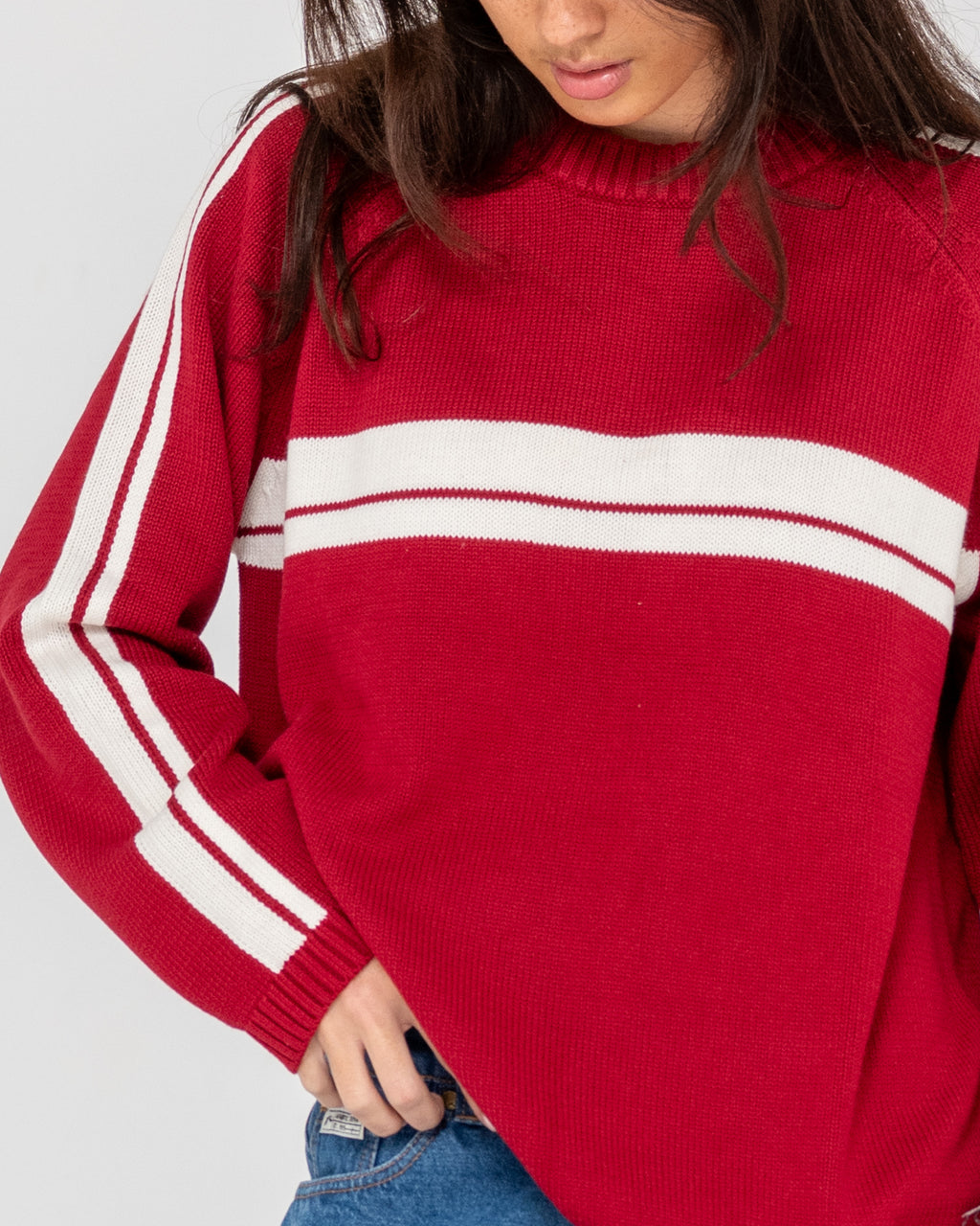 Womens White Lines Crew Neck