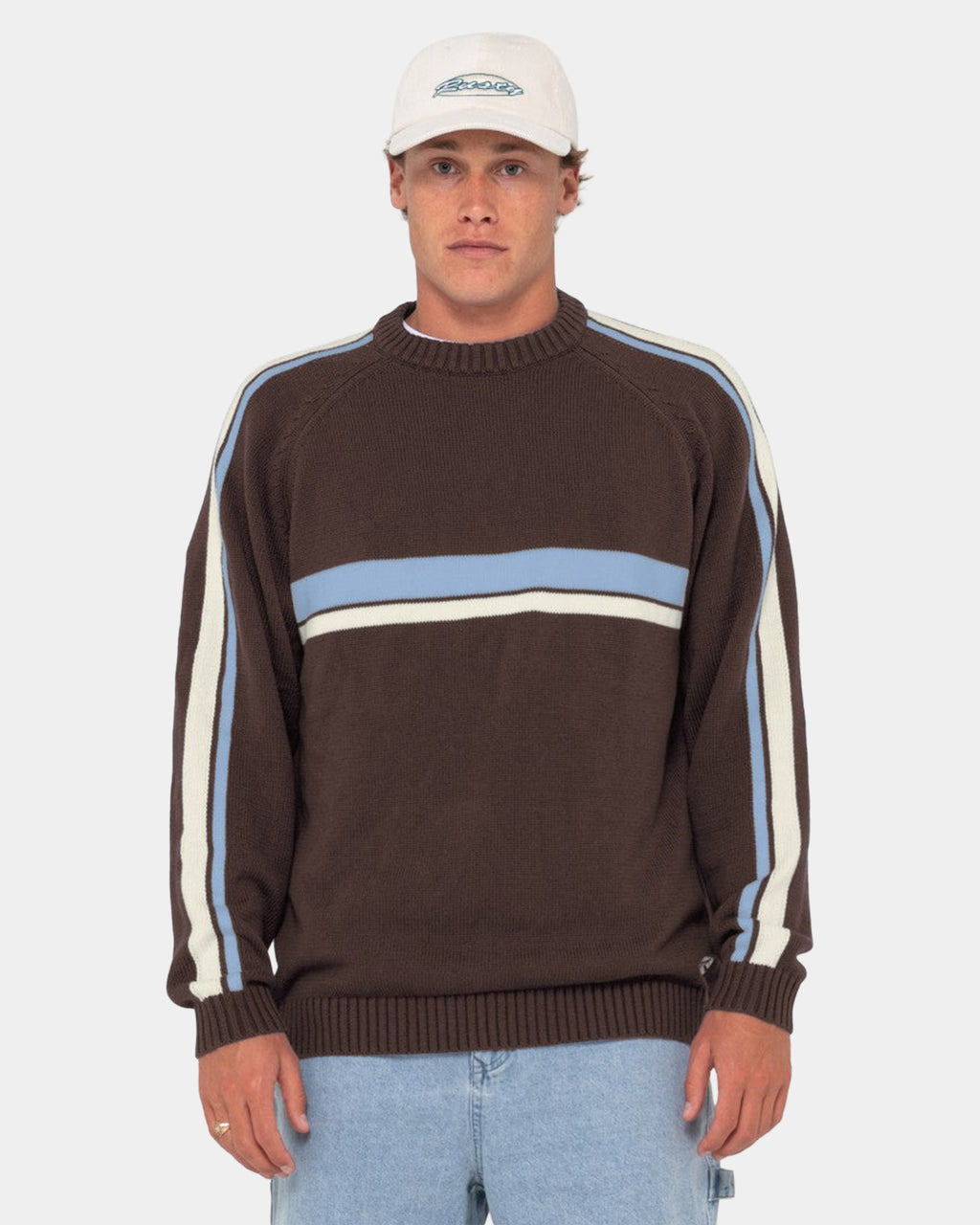 MENS WHITE LINES KNIT SWEATER