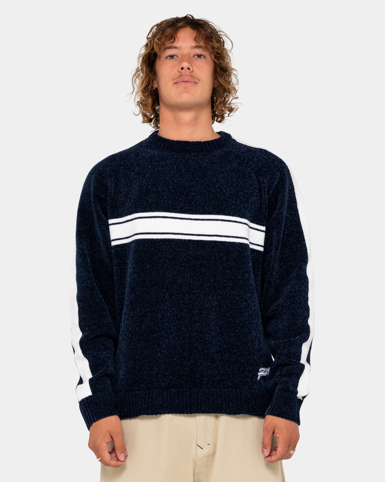 Mens White Lines Chenille Crew Neck Mens White Lines Chenille Crew Neck