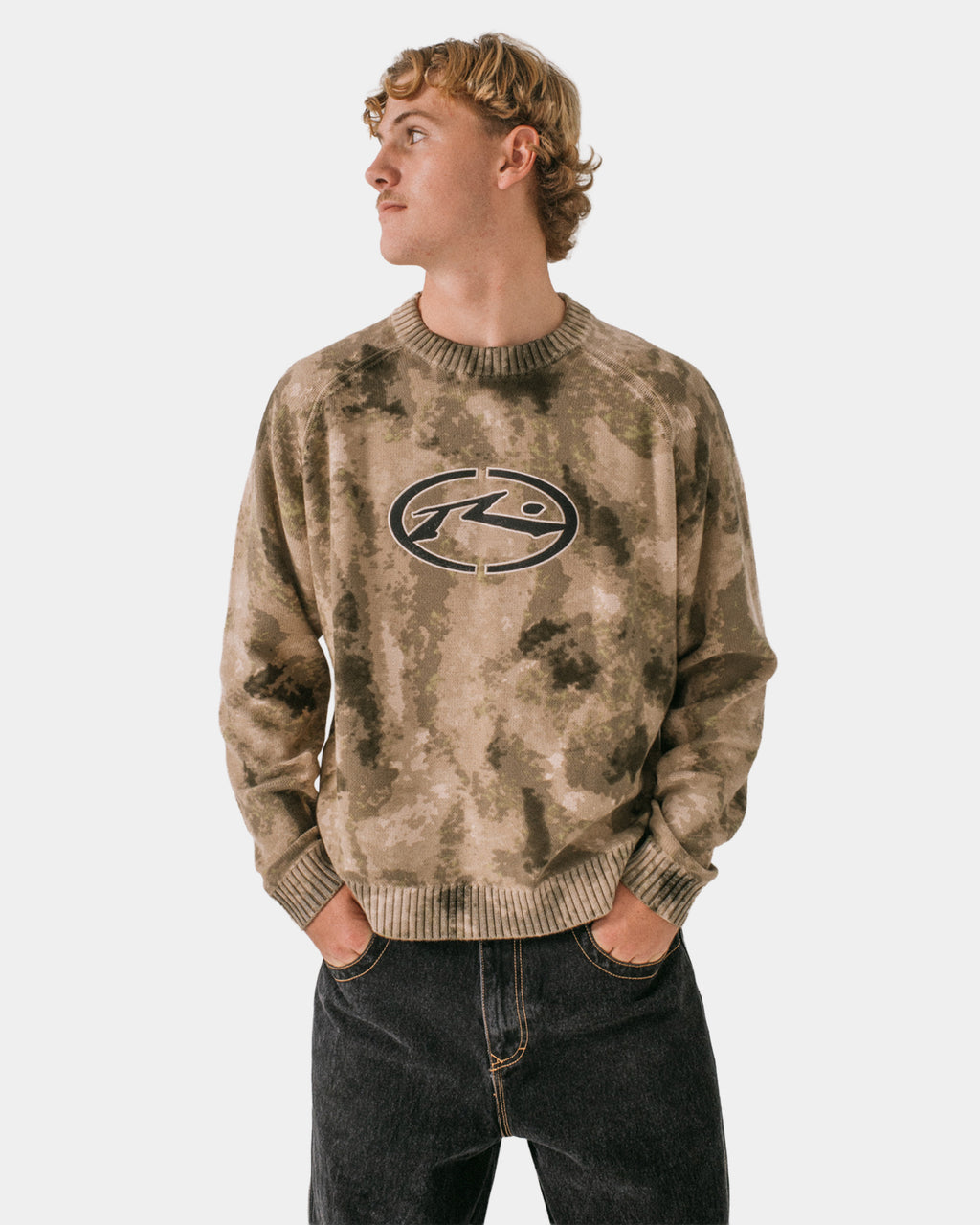 Mens Camo Ice Printed Crew Neck