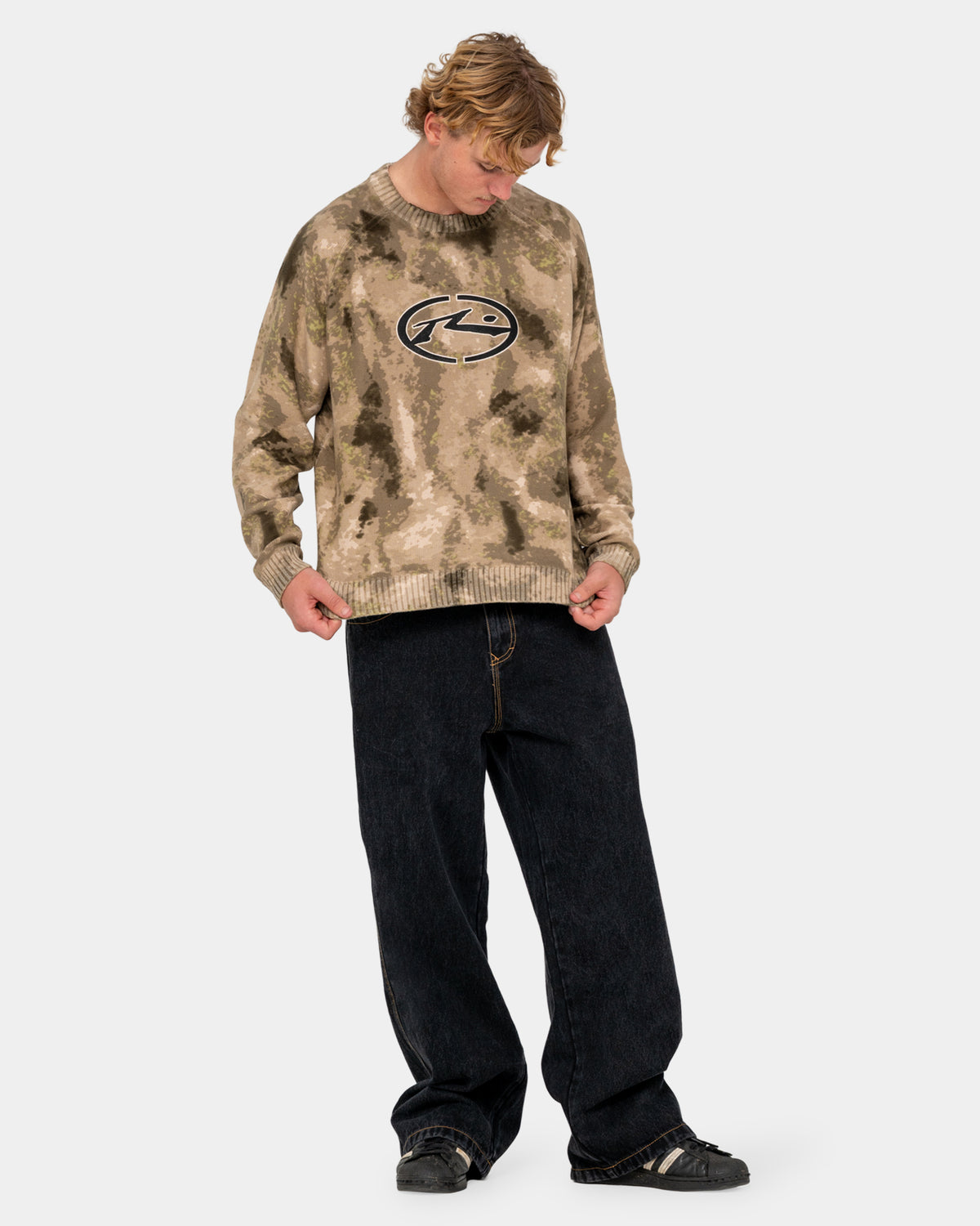Mens Camo Ice Printed Crew Neck