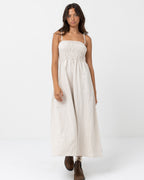 WOMENS CLASSIC SHIRRED MIDI DRESS