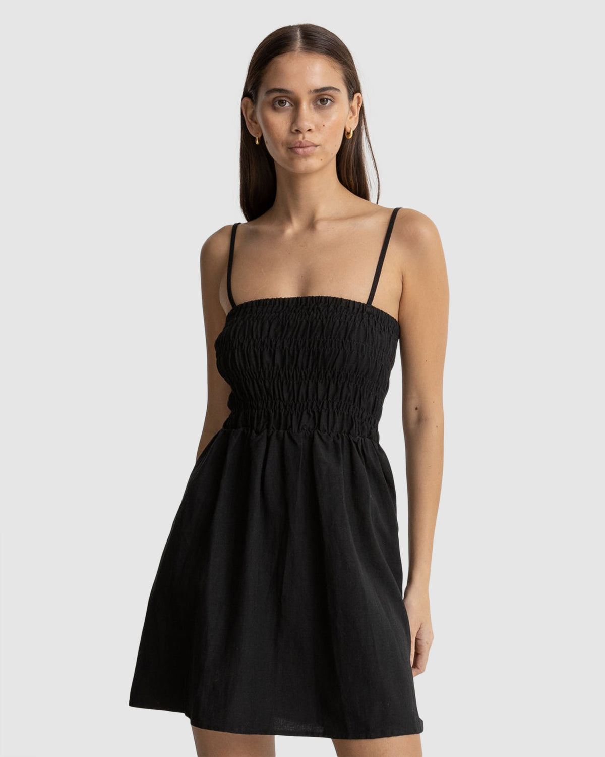 WOMENS CLASSIC SHIRRED MINI DRESS