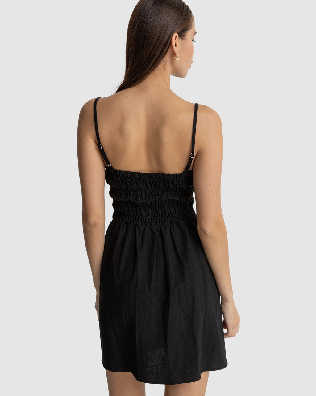 WOMENS CLASSIC SHIRRED MINI DRESS