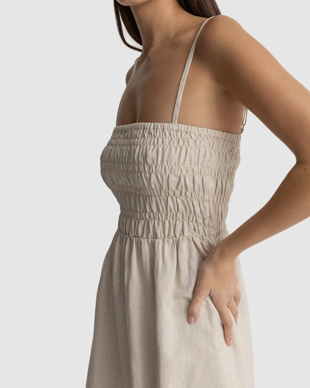 WOMENS CLASSIC SHIRRED MINI DRESS