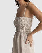 WOMENS CLASSIC SHIRRED MINI DRESS