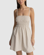 WOMENS CLASSIC SHIRRED MINI DRESS
