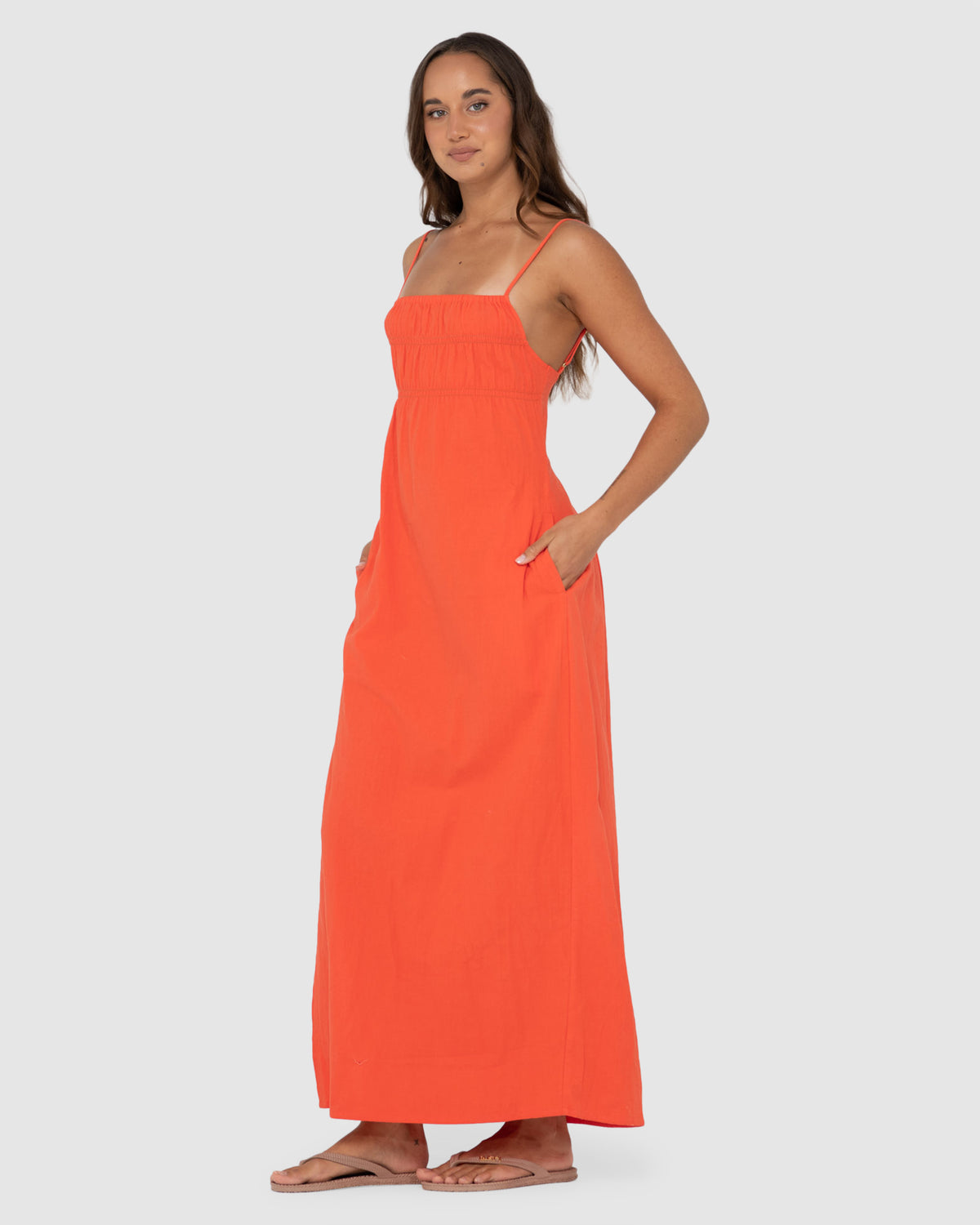 WOMENS SICILY SHIRRED MAXI DRESS