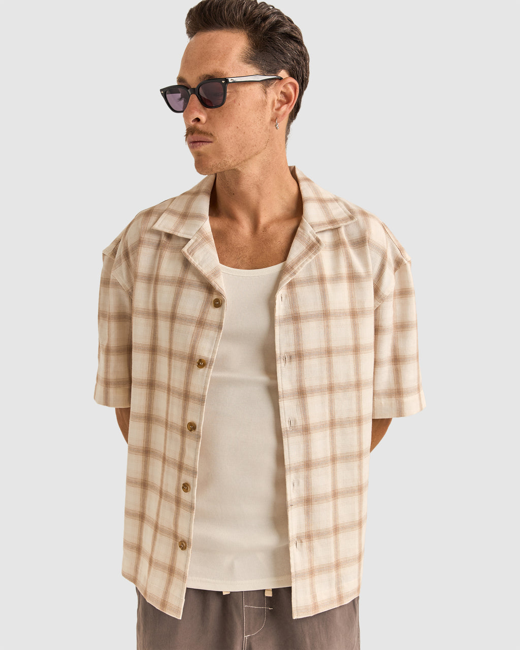 Mens Relaxed Check Short Sleeve Shirt