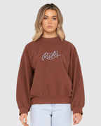 WOMENS RUSTY SCRIPT OVERSIZE CREW NECK FLEECE